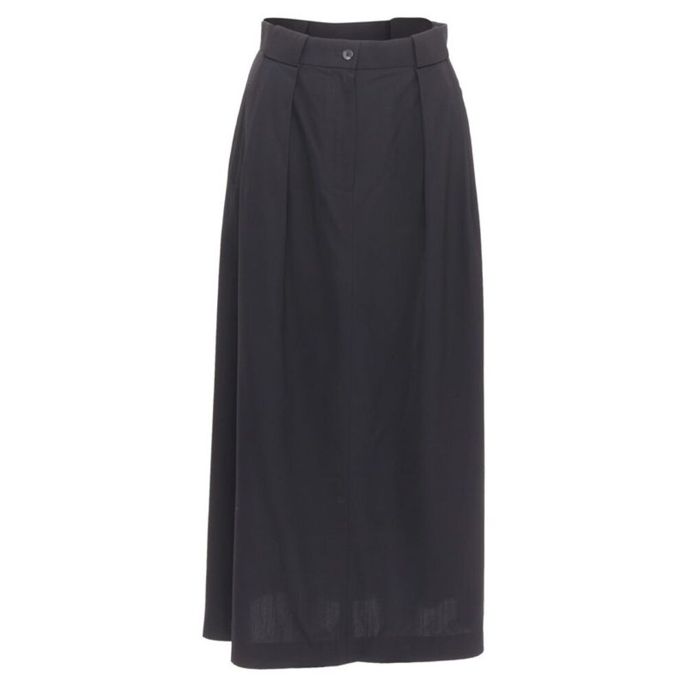 The Row Black Pleated Waist Silk Lined Midi Skirt